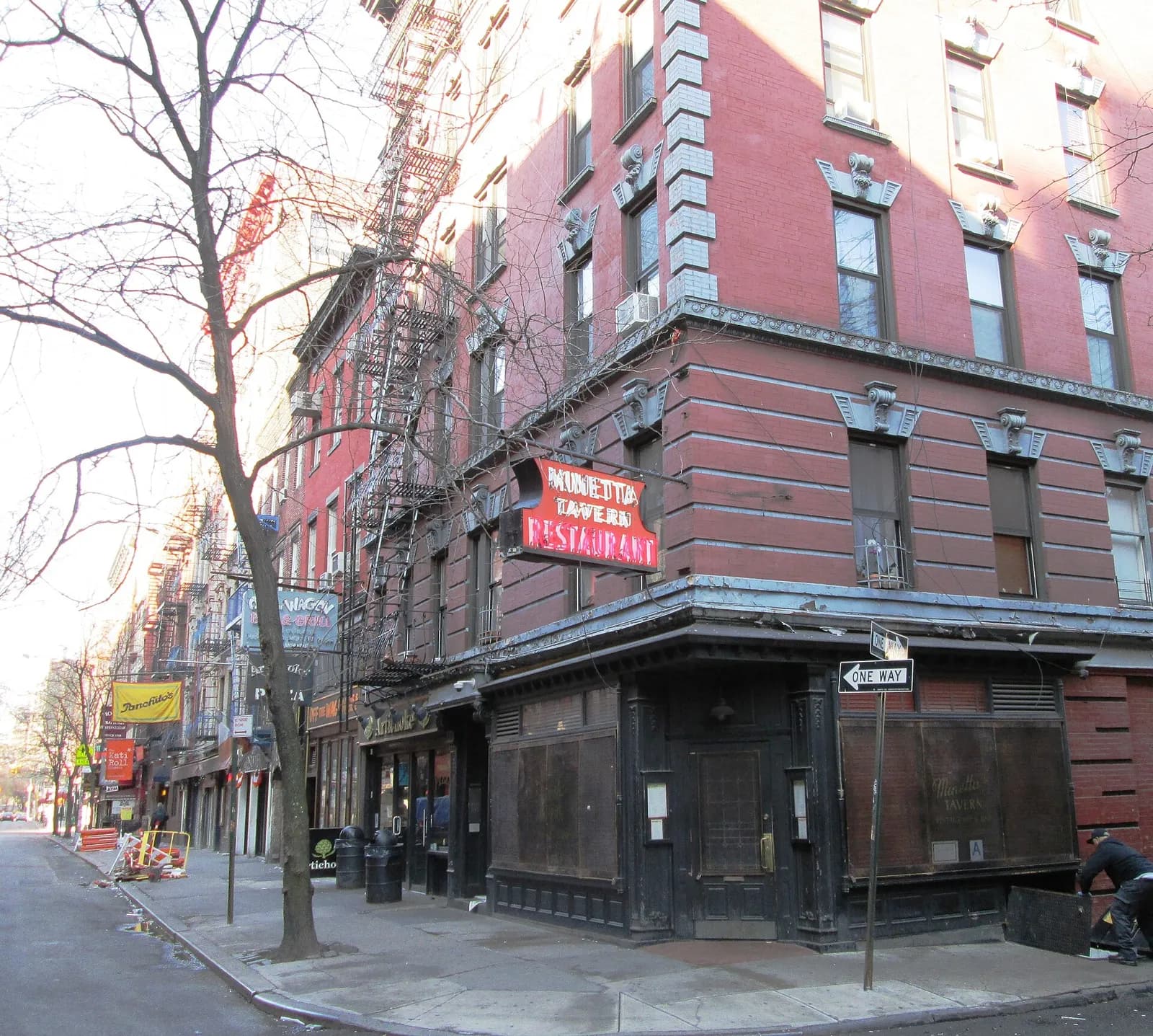 angle de MacDougal Street et Minetta Lane, rue de restaurants historiques du Village