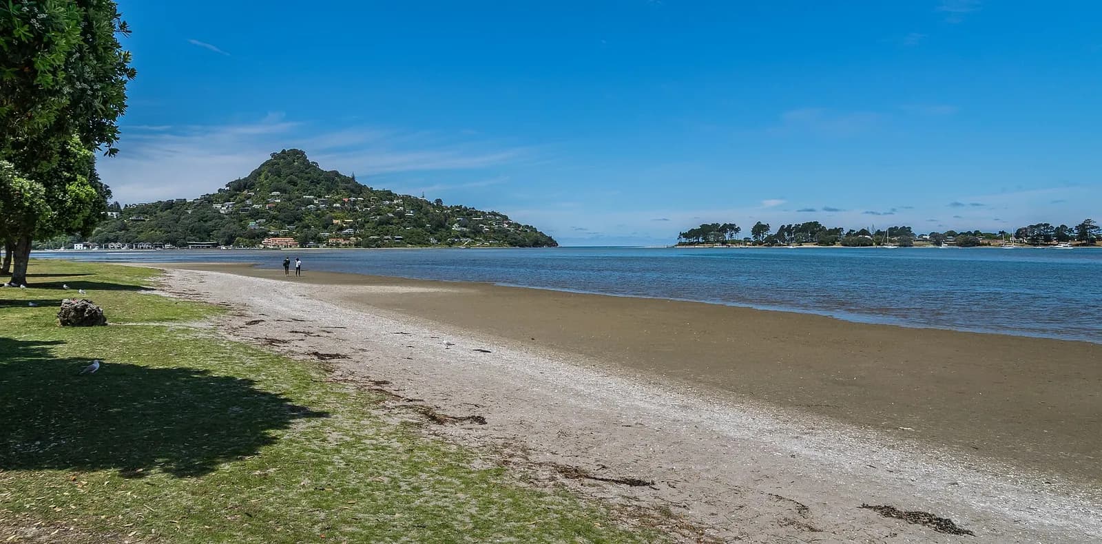 le mont Paku et l'estuaire de Tairua vus depuis la rive à marée basse