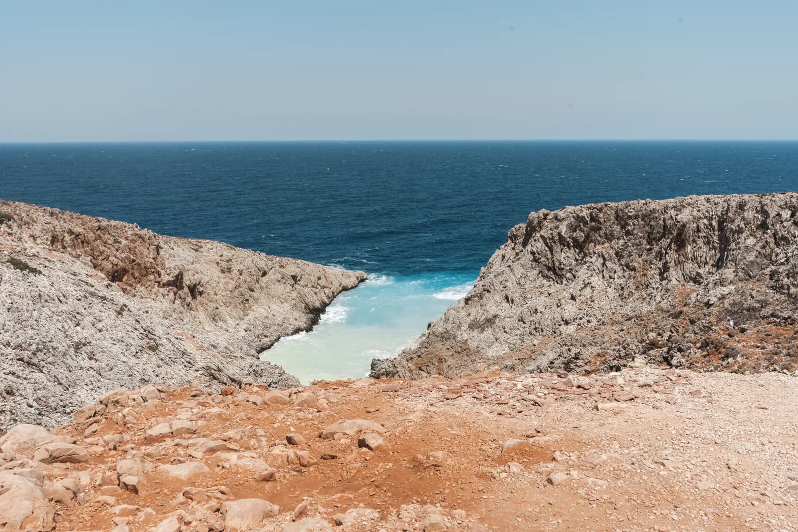 Seitan Limania cove seen from the clifftops of the Akrotiri peninsula, near Chania