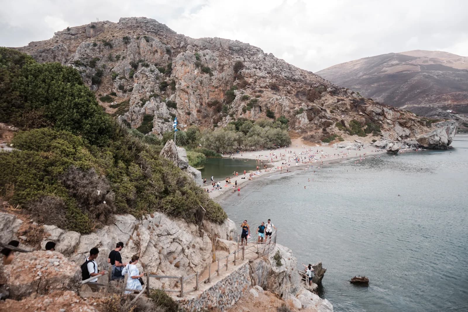 The stairway cut into the rock leading down to Preveli beach and the mouth of the river