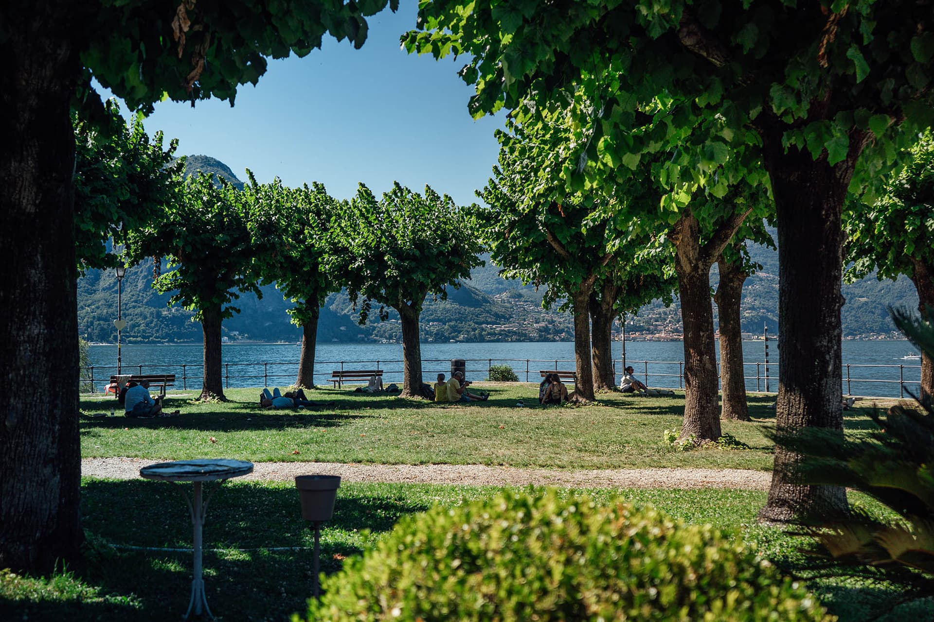 Panoramic view from Punta Spartivento over both arms of Lake Como