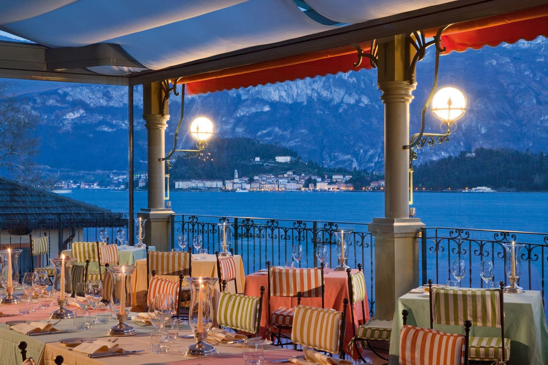 Terrace of La Terrazza restaurant with a panoramic view of Lake Como
