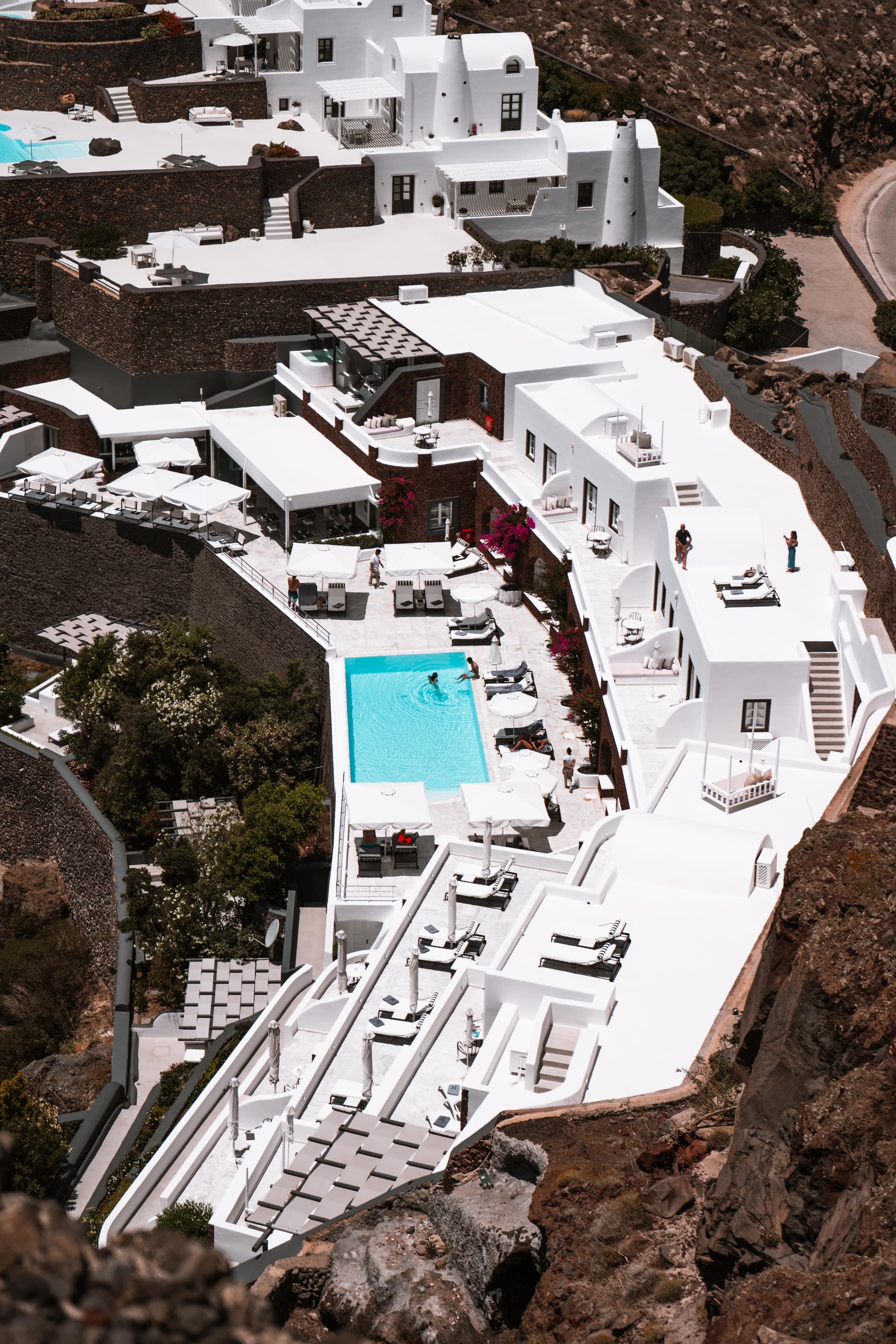 Village of Oia in Santorini with its white houses and blue domes