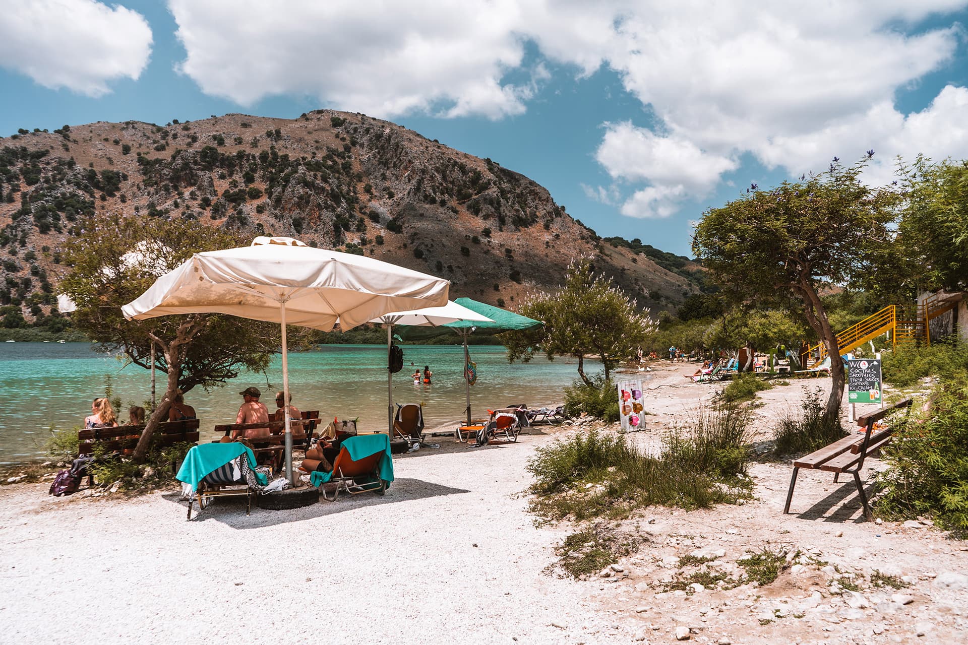 Lake Kournas in summer with blue sky