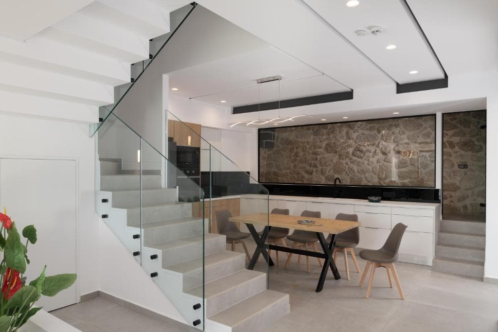 Spacious terrace at Du Lac Villas facing the Cretan landscape