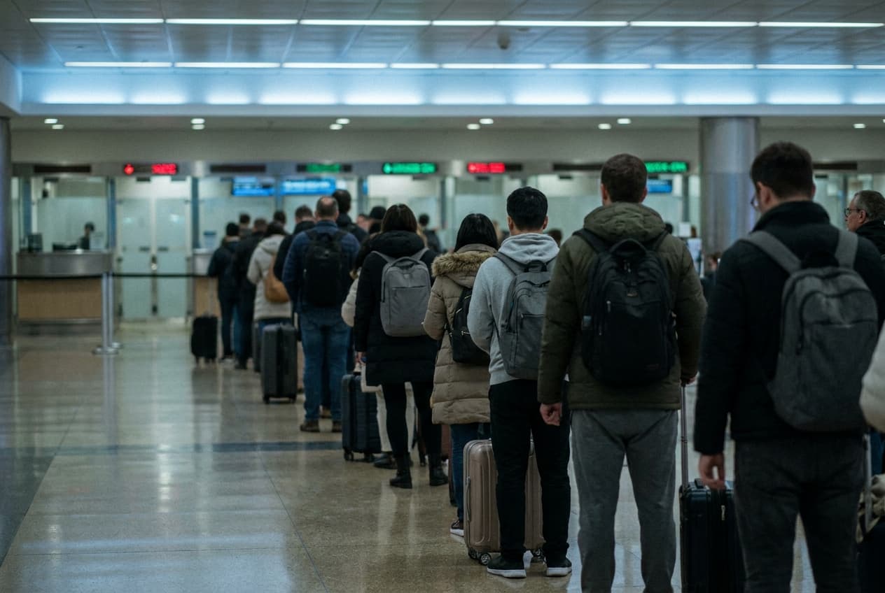 Aéroport américain au crépuscule, hall des départs aux États-Unis
