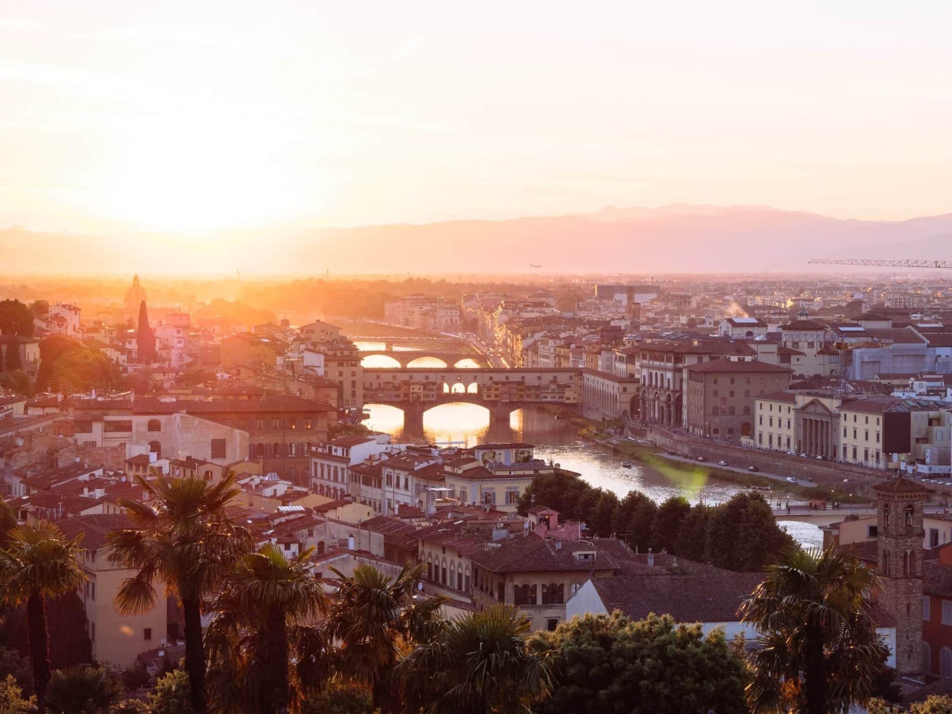 Ville de Florence au couché de soleil
