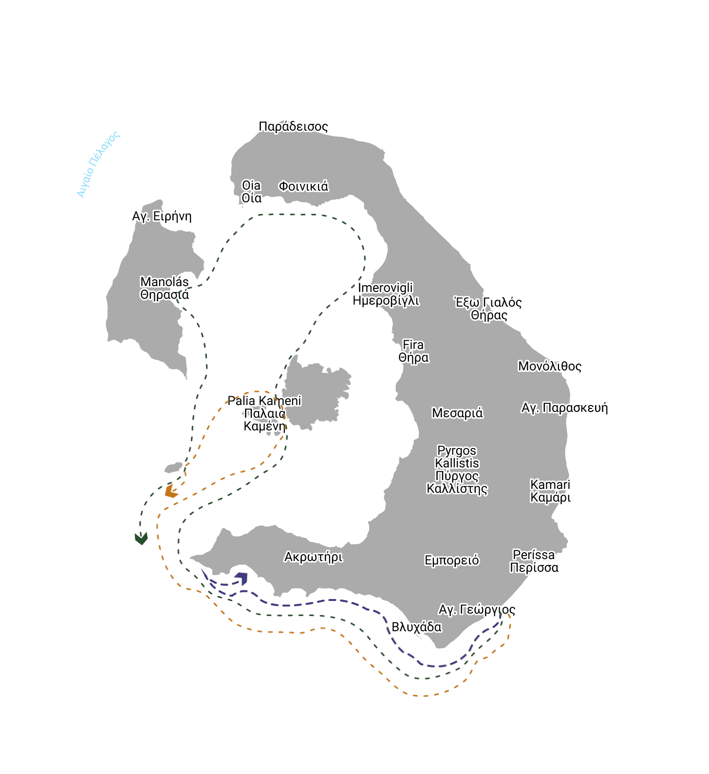 Carte du circuit jetski South Coast de Wave Sport à Santorin