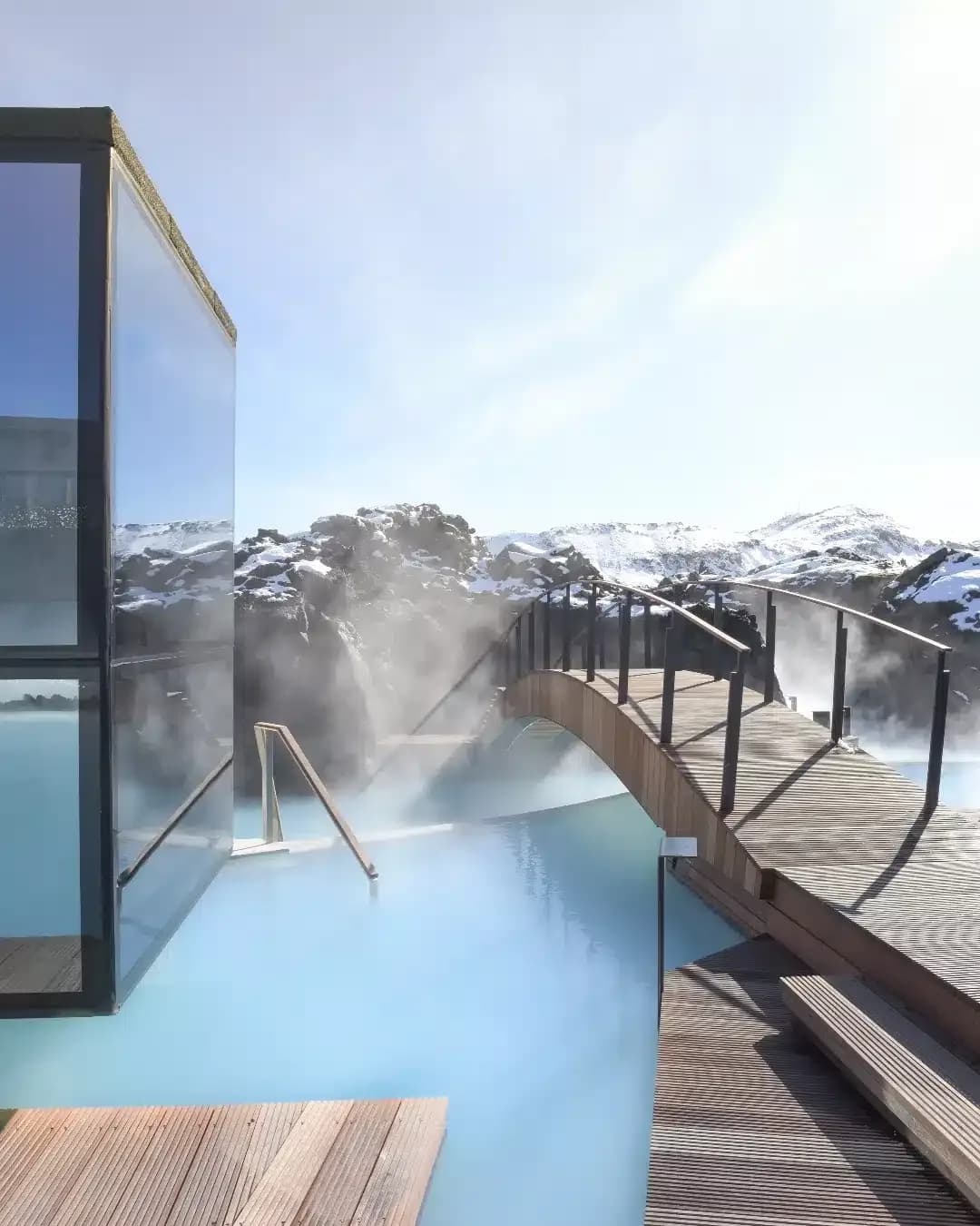 Contrast between turquoise blue water and black lava rocks at the Blue Lagoon