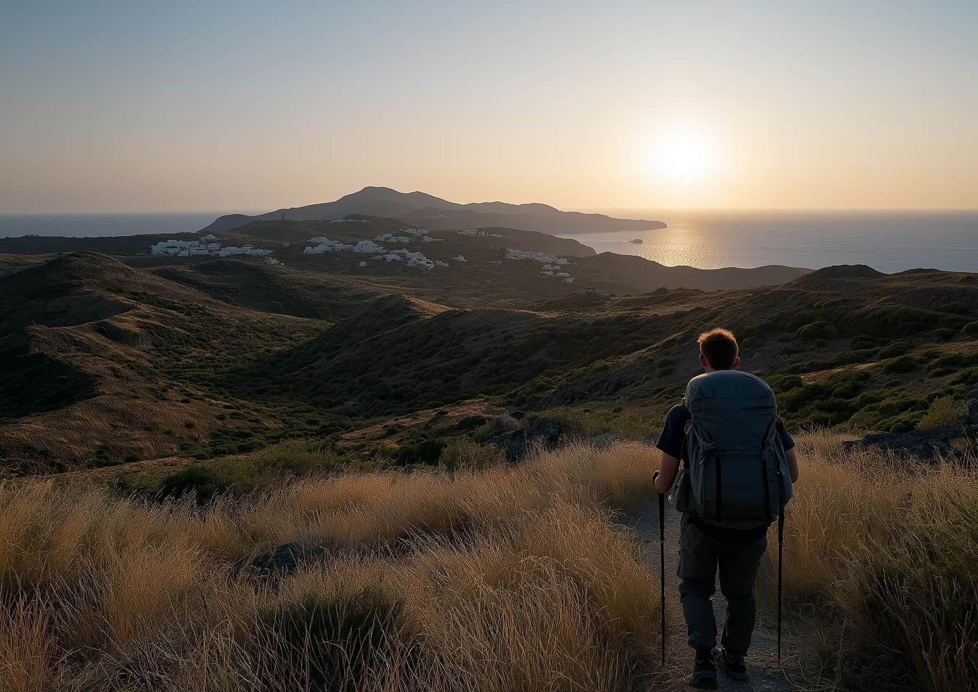 Sentier de randonnée le long de la caldera de Santorin avec vue sur la mer Égée