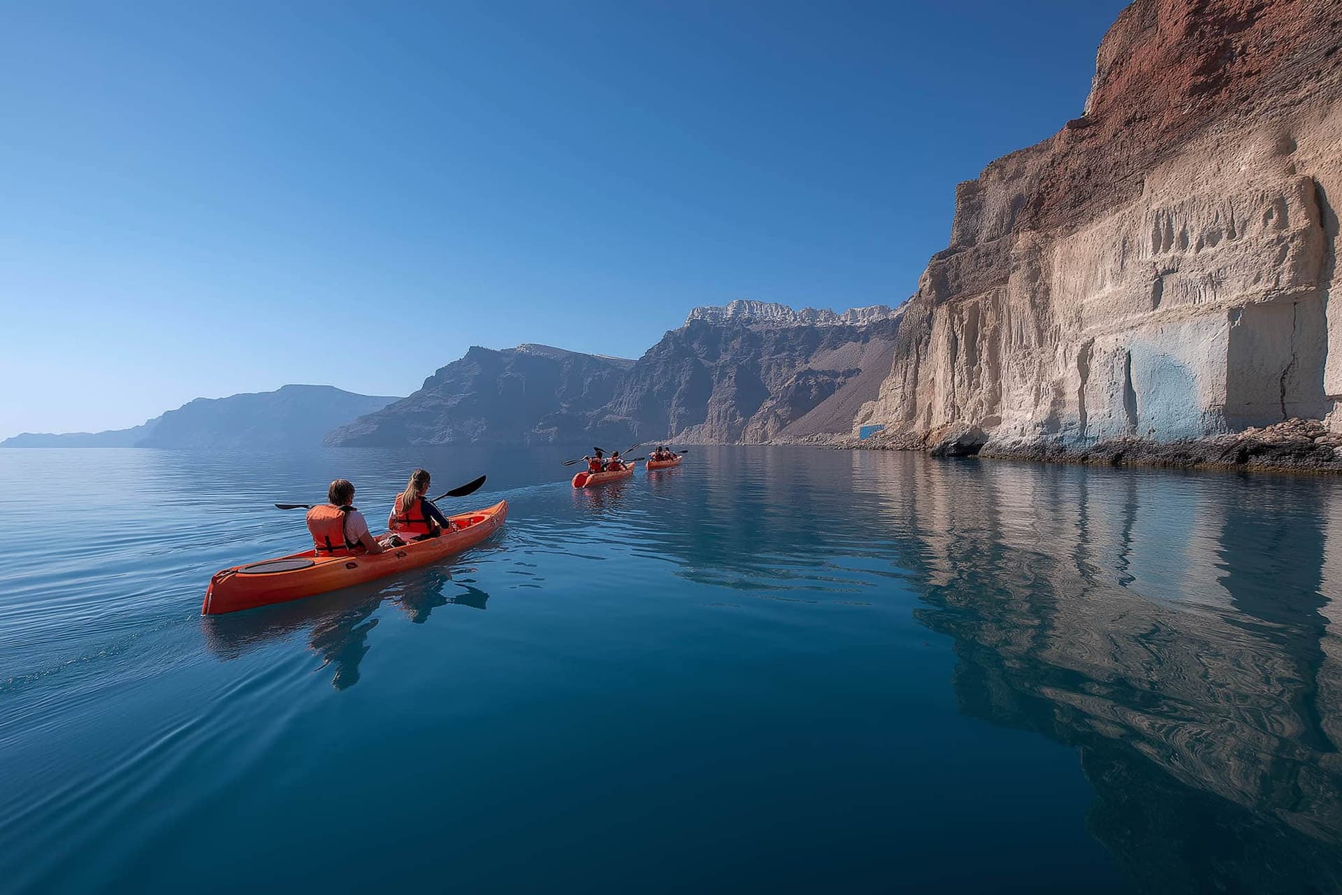 Pagayez vers les trésors cachés de la côte sud de Santorin — Illustration