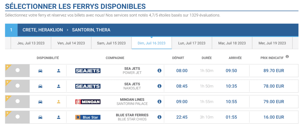 Horaires et tarifs ferries de Crete à Santorin