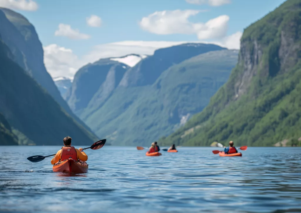 Faire du kayak dans les fjords autour de Flåm en Norvège